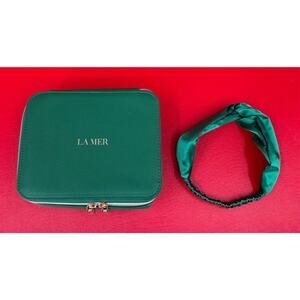 La Mer Green Cosmetic Case And Satiny Hair Band Matching Set NWOT